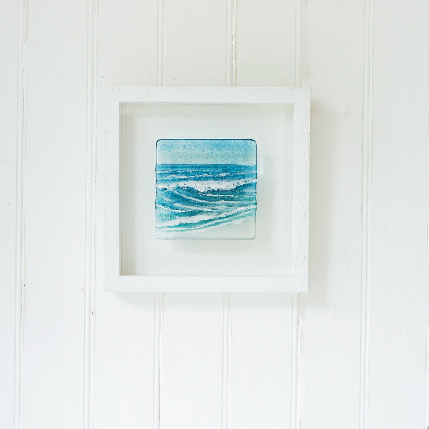 Fused Glass Wall Art seaside frame square