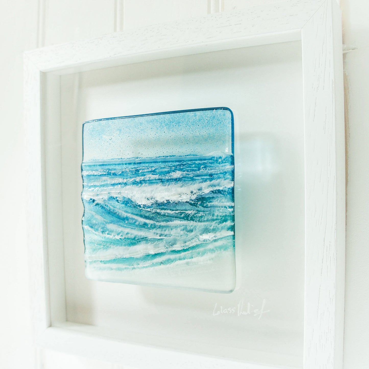 Fused Glass Wall Art seaside frame square