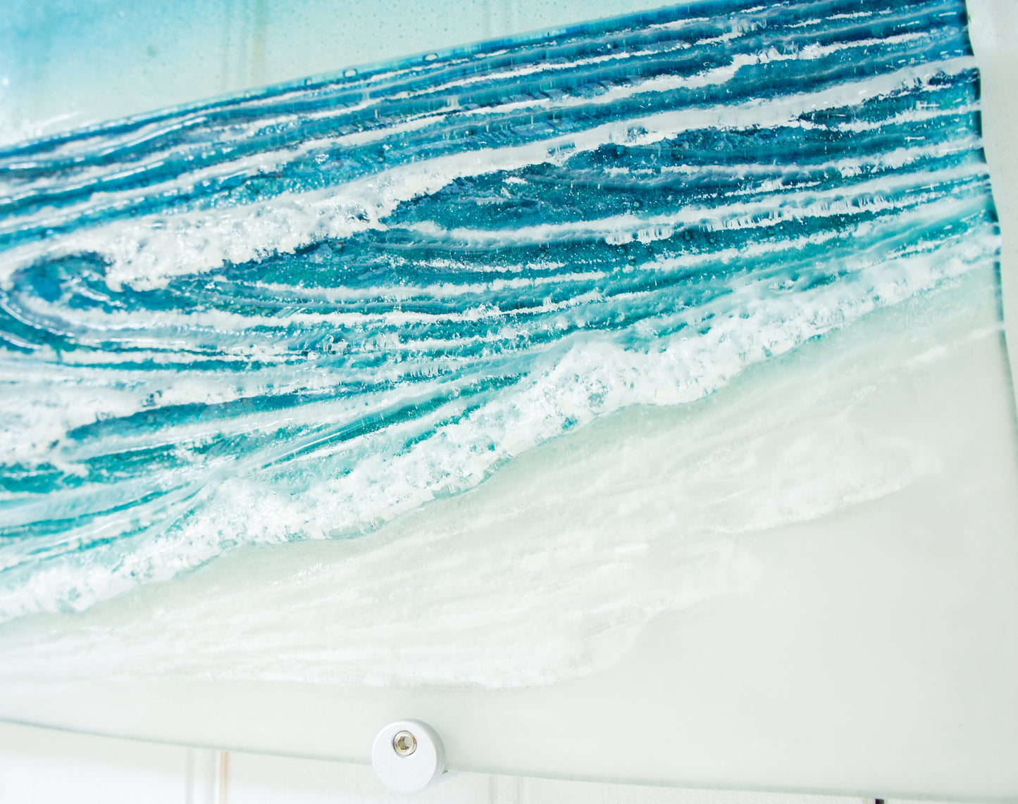 wave sculpture sea fused glass art blue teal wall art
