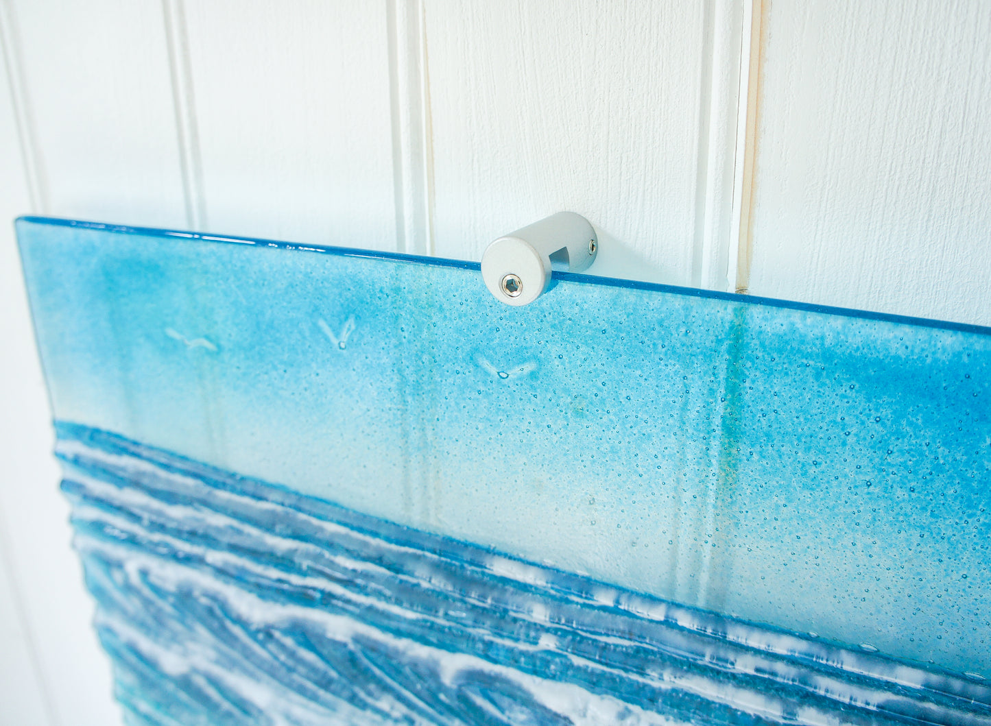 wave sculpture sea fused glass art blue teal wall art