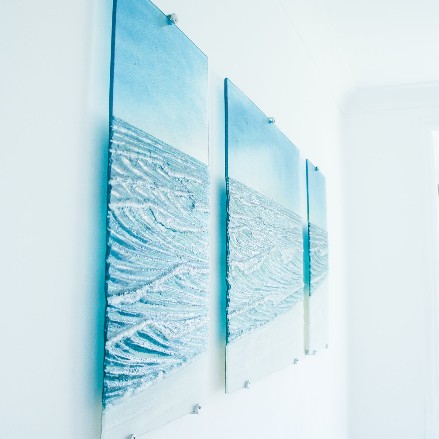 triptych fused glass wave wall art extra large 3D textured