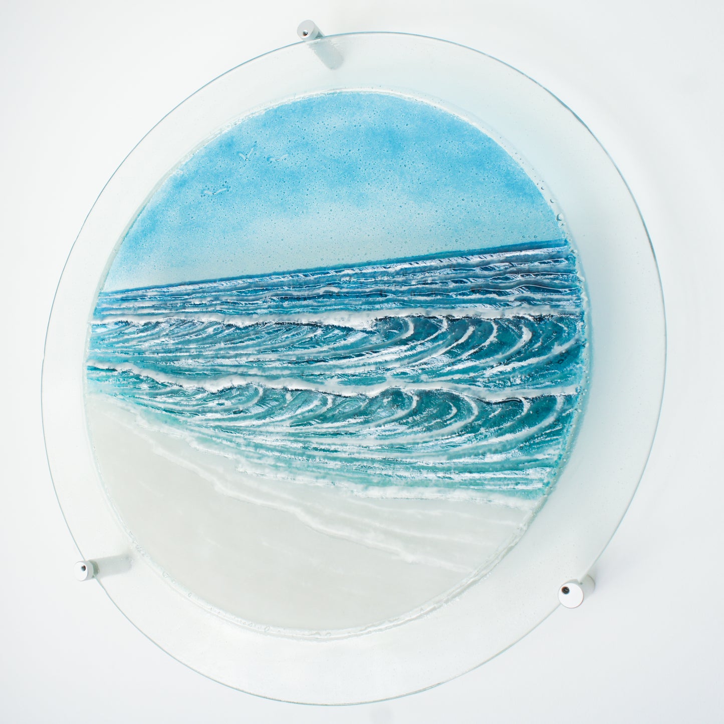 wave fused glass wall art porthole round panel 58cm
