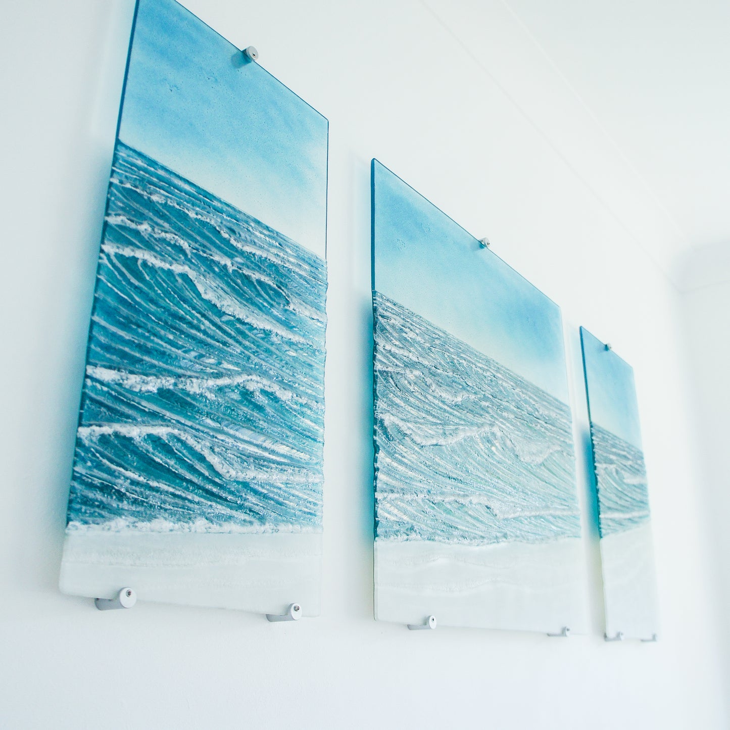 triptych fused glass wave wall art extra large 3D textured