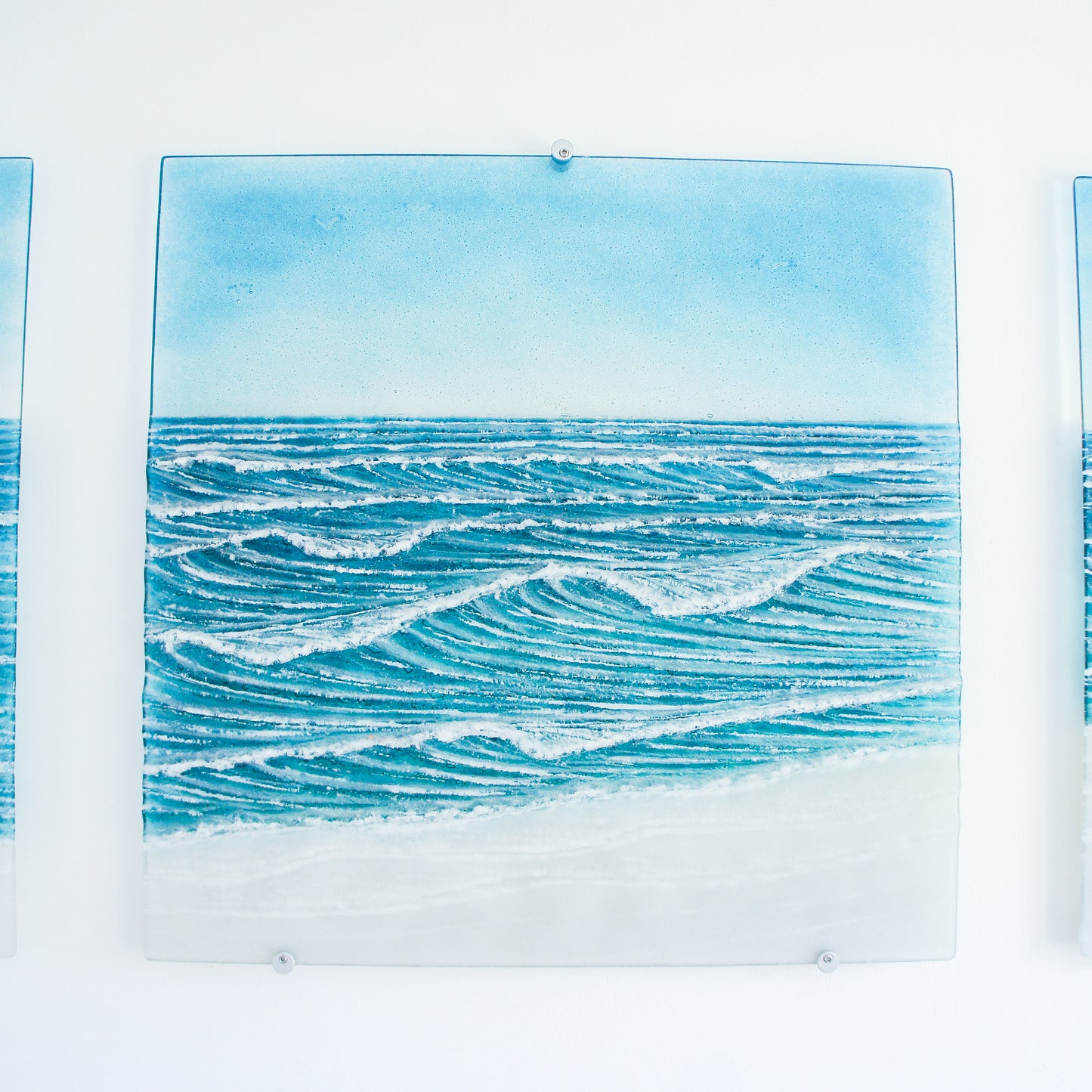 triptych fused glass wave wall art extra large 3D textured
