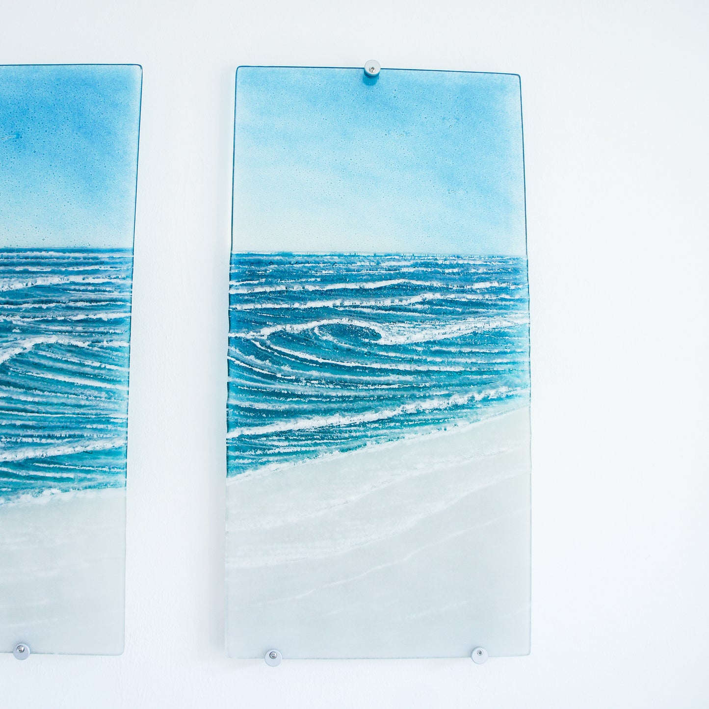 triptych fused glass wave wall art extra large 3D textured