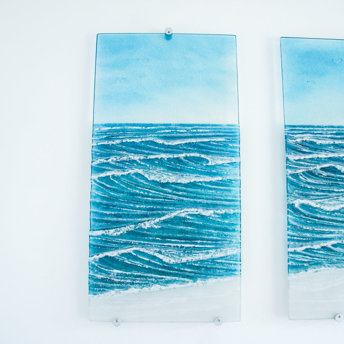 triptych fused glass wave wall art extra large 3D textured