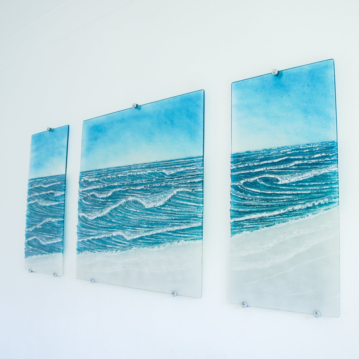 triptych fused glass wave wall art extra large 3D textured