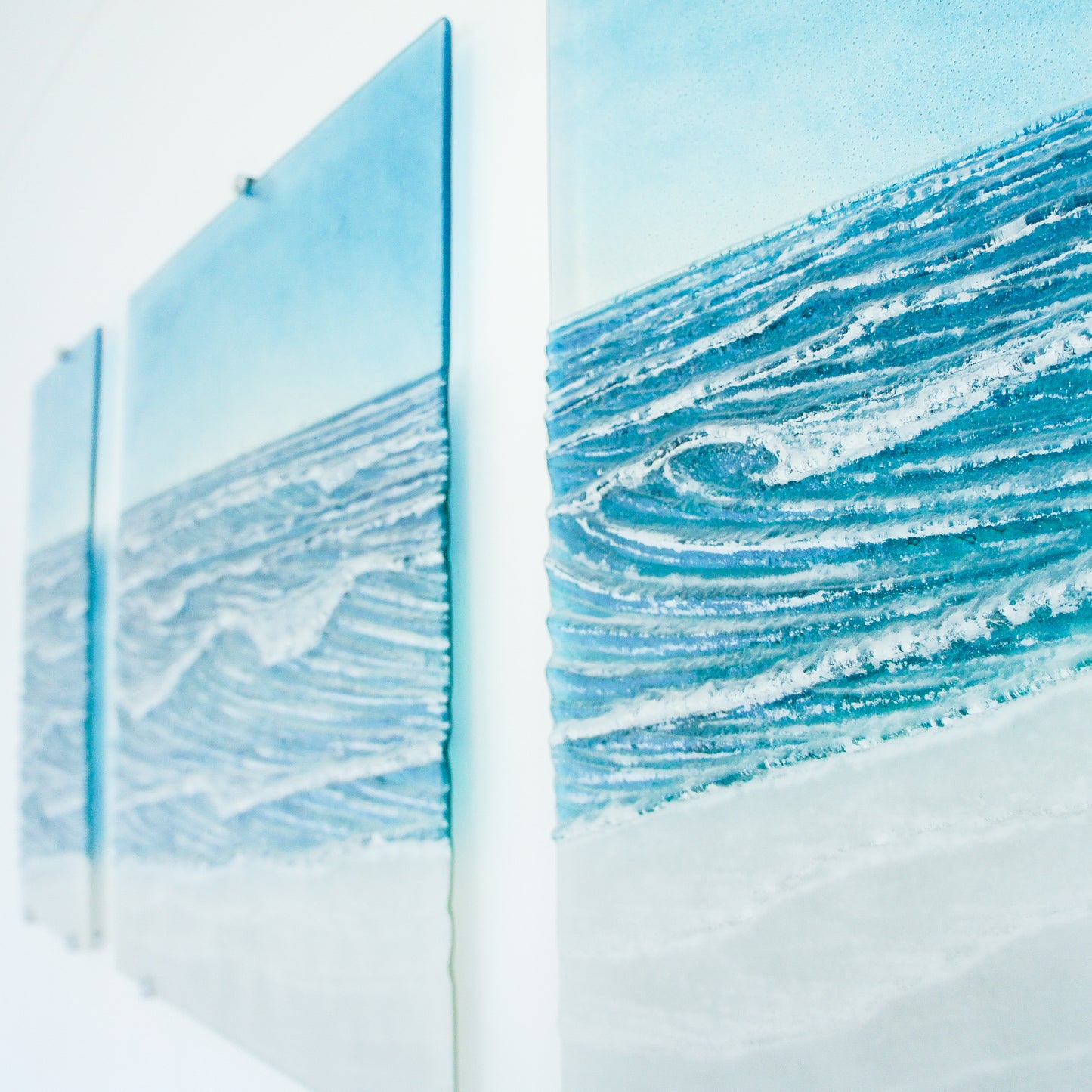 triptych fused glass wave wall art extra large 3D textured