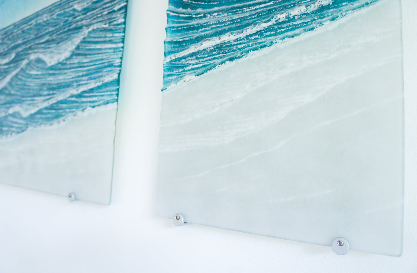 triptych fused glass wave wall art extra large 3D textured
