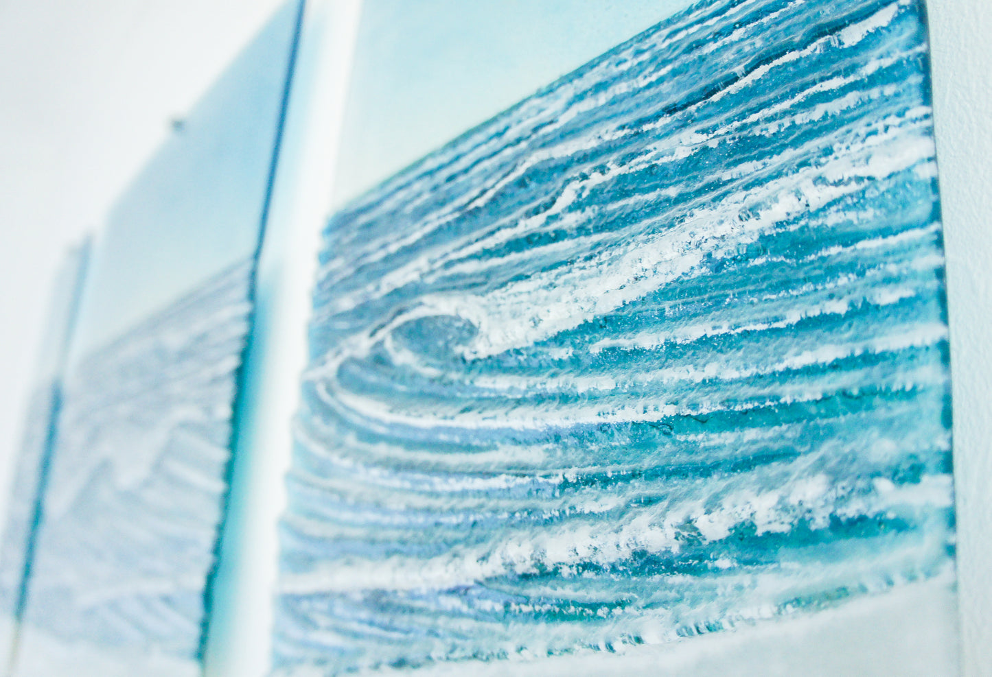 triptych fused glass wave wall art extra large 3D textured