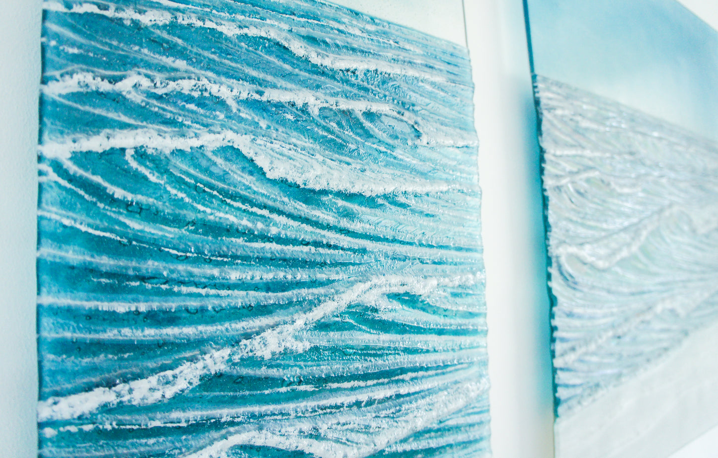 triptych fused glass wave wall art extra large 3D textured