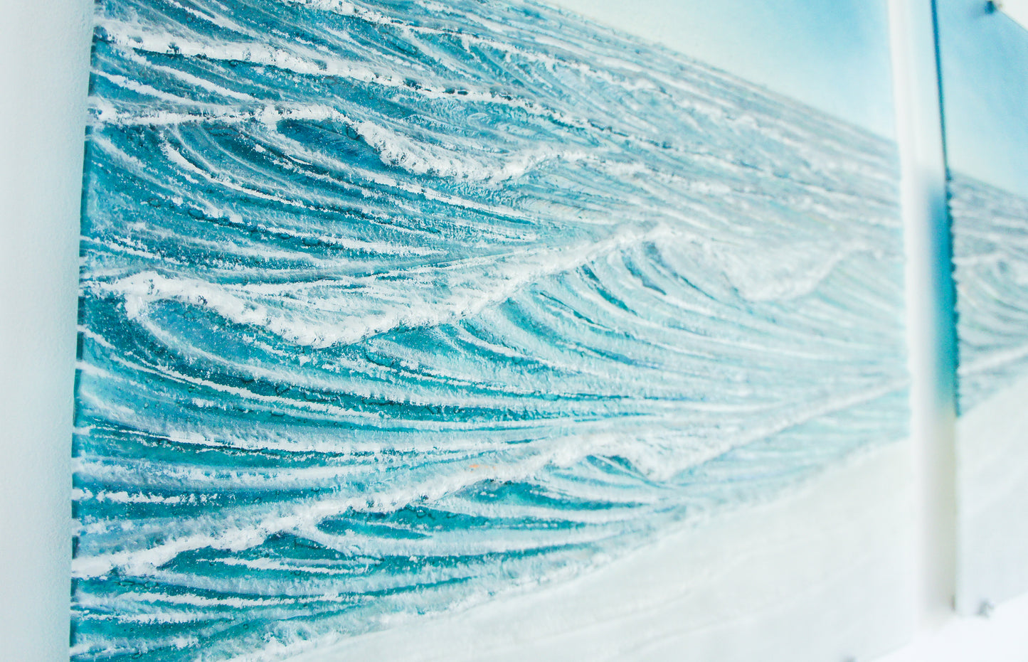 triptych fused glass wave wall art extra large 3D textured