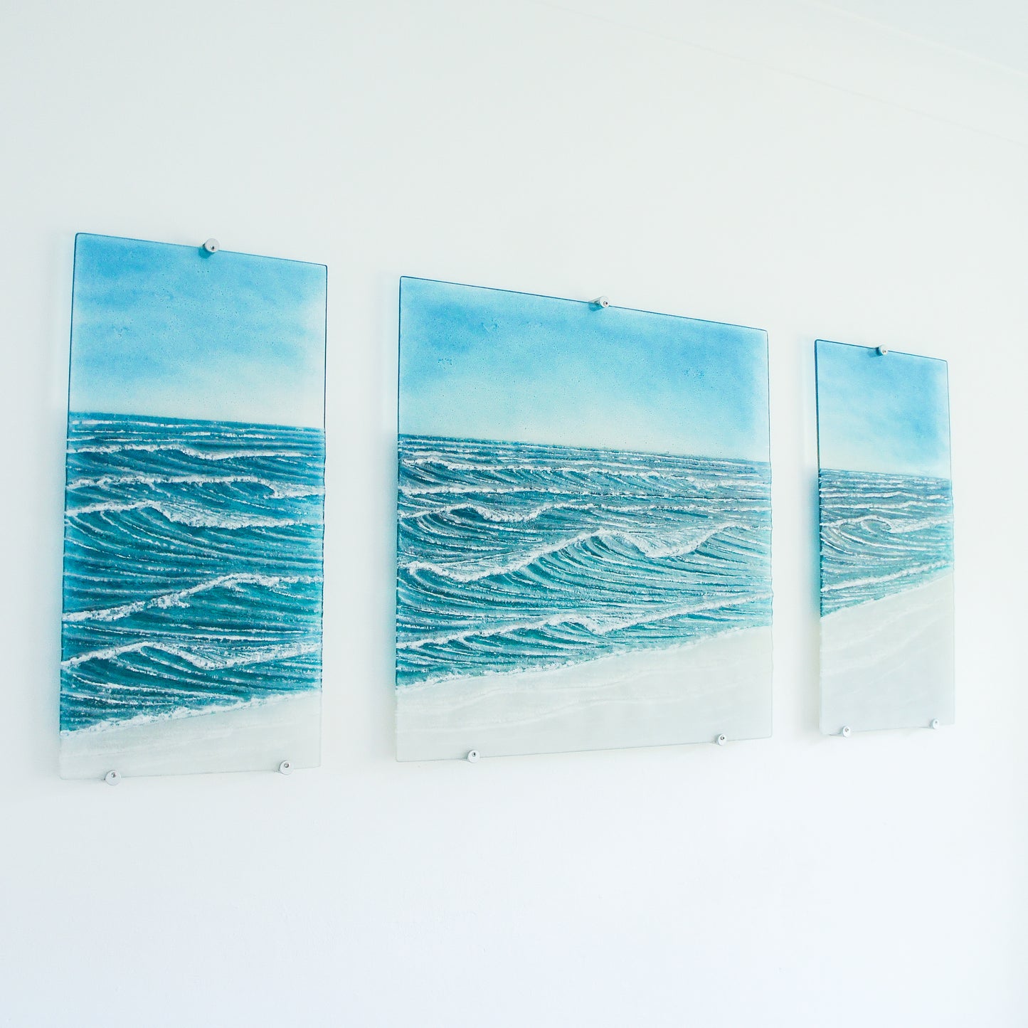triptych fused glass wave wall art extra large 3D textured