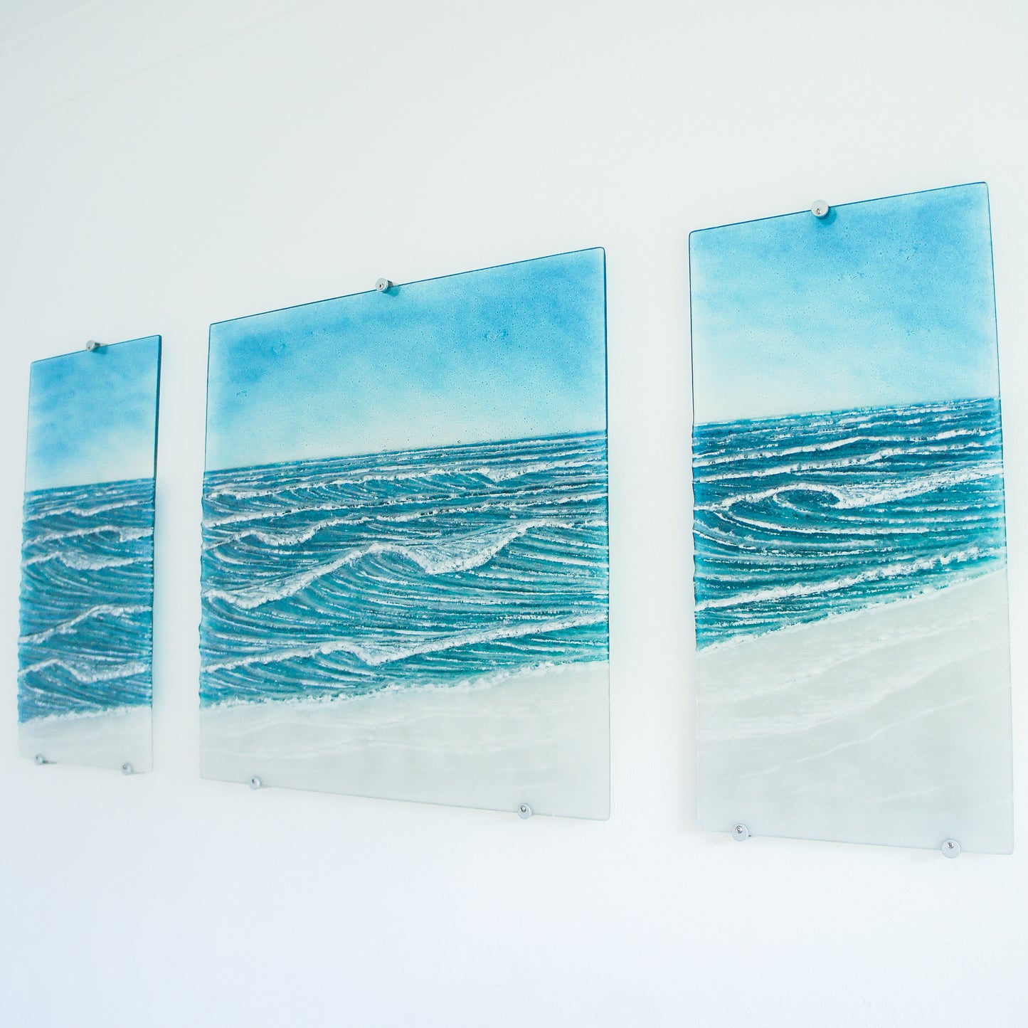 triptych fused glass wave wall art extra large 3D textured