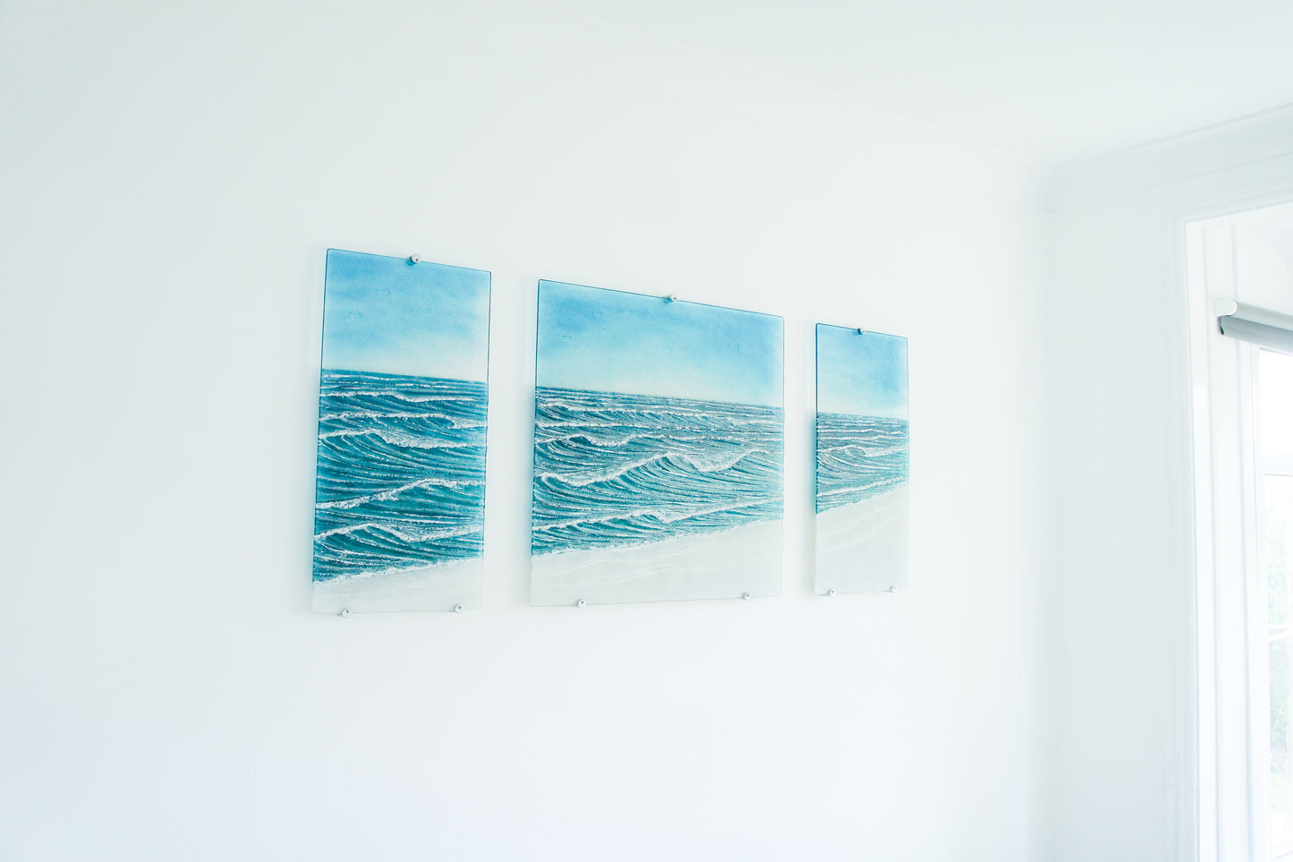 triptych fused glass wave wall art extra large 3D textured