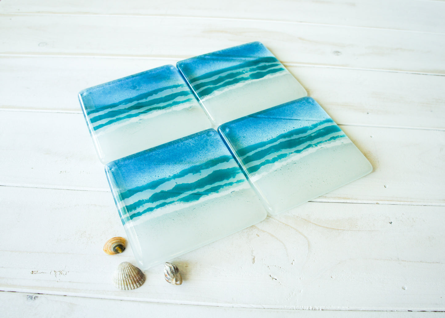 1 Turquoise Beach Glass Coaster 10cm