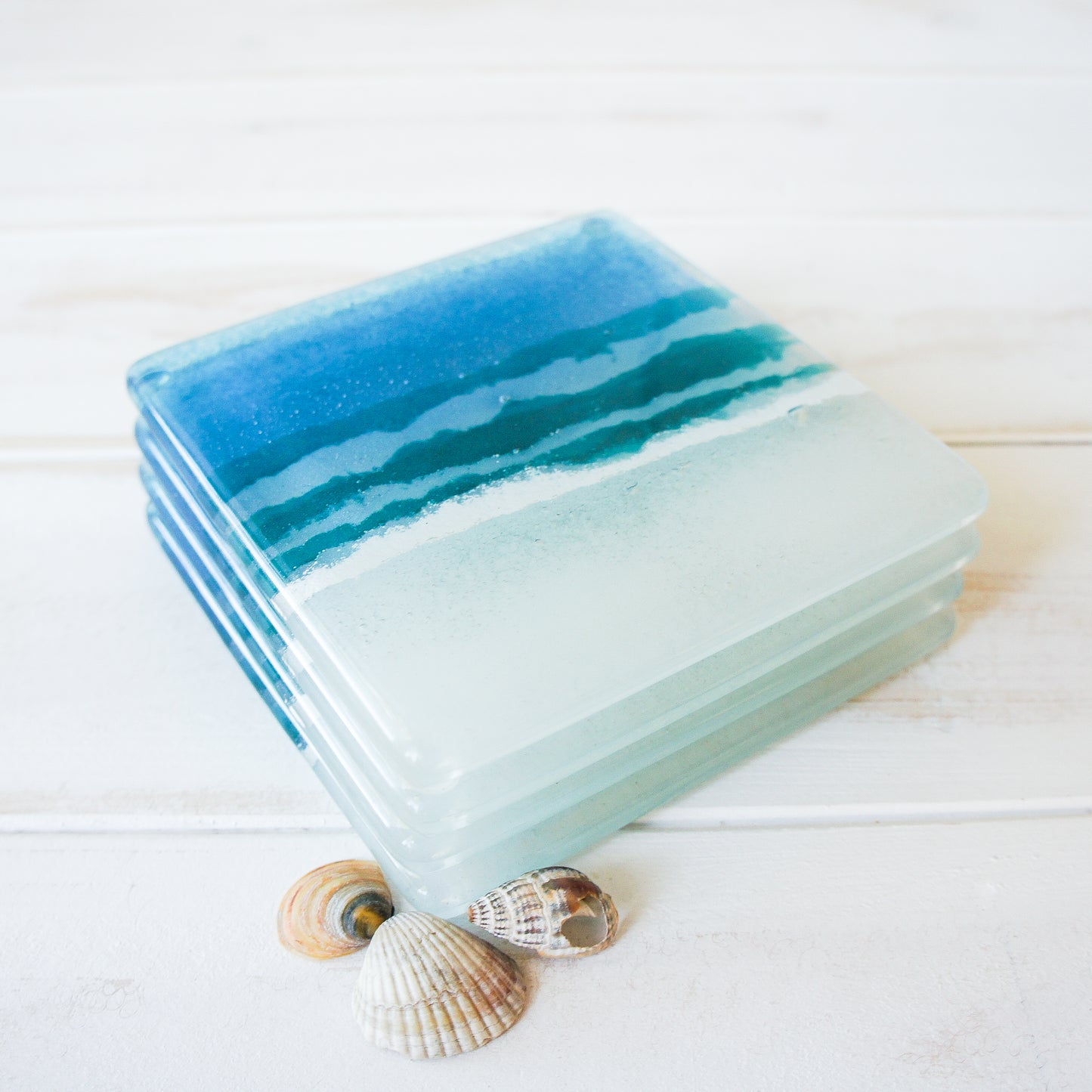 1 Turquoise Beach Glass Coaster 10cm