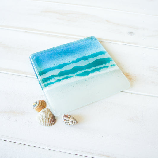 1 Turquoise Beach Glass Coaster 10cm