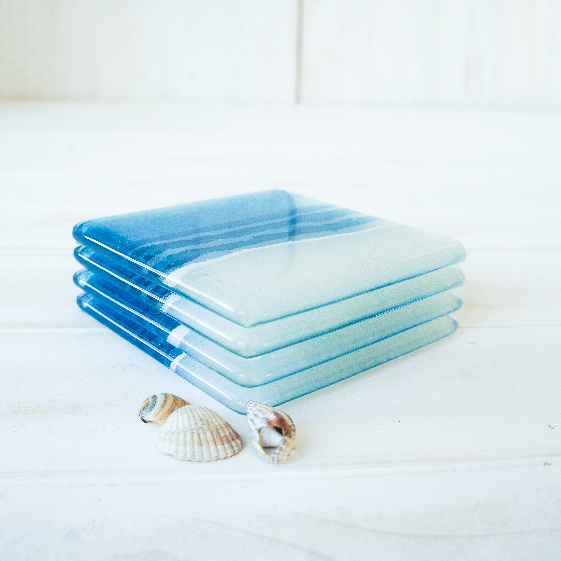blue aqua teal turquoise beach fused glass square coaster