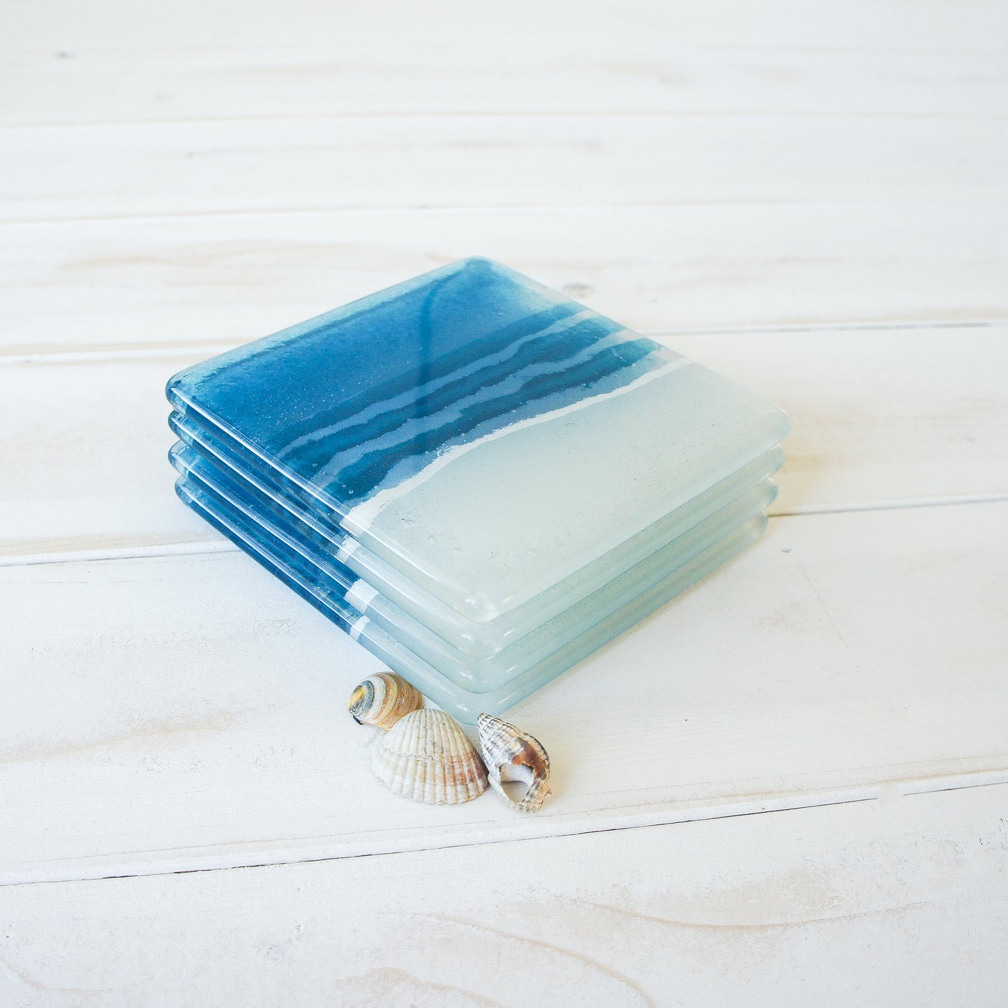 blue aqua teal turquoise beach fused glass square coaster