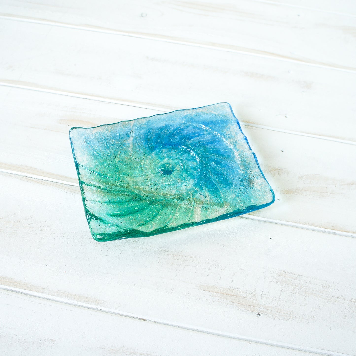 teal handmade fused glass soap dish blue turquoise