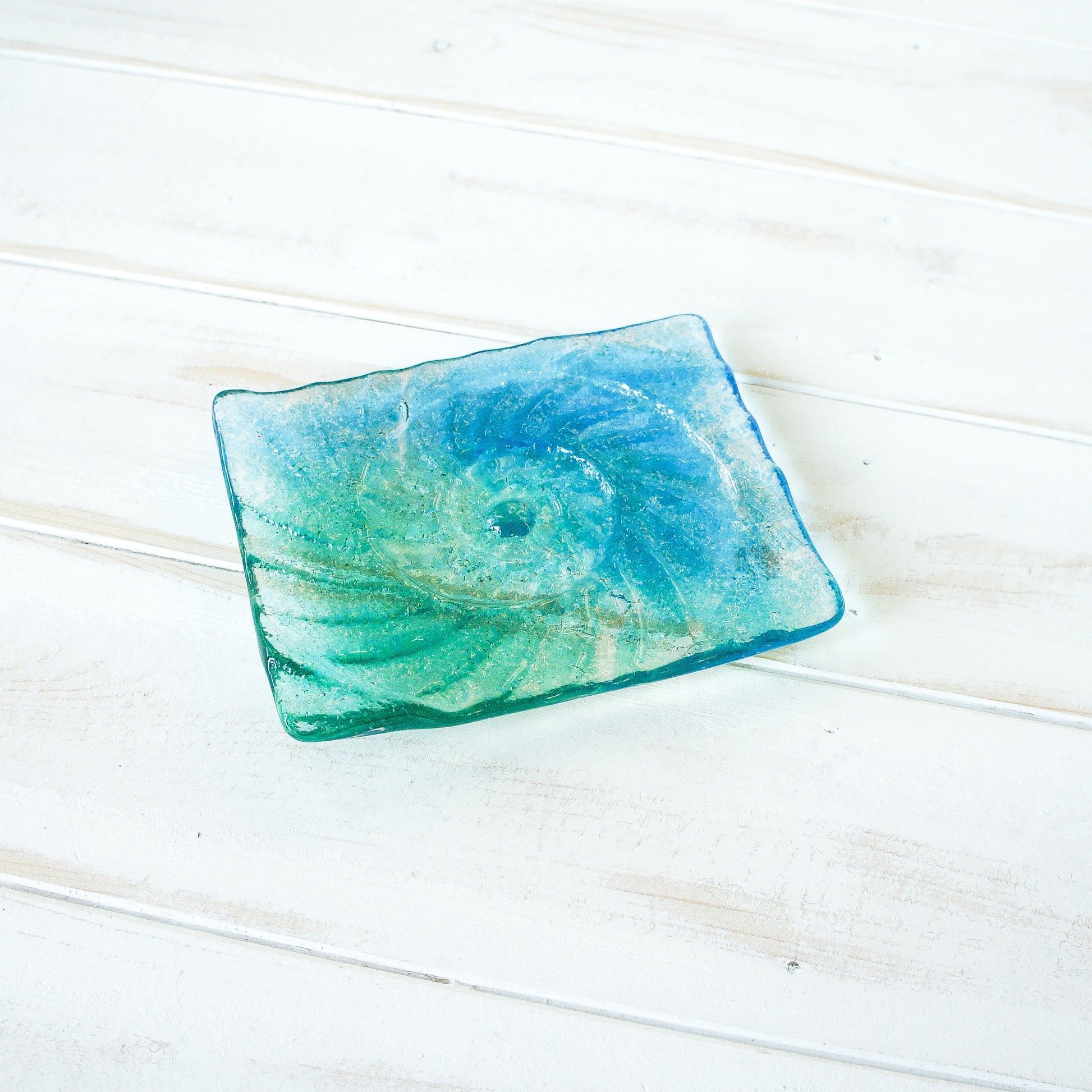 teal handmade fused glass soap dish blue turquoise