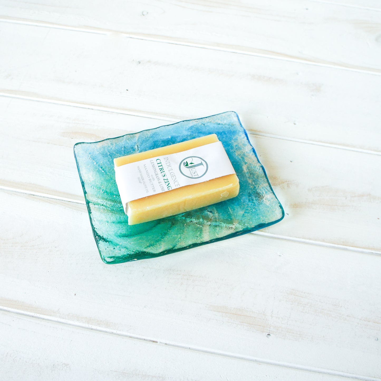 teal handmade fused glass soap dish blue turquoise