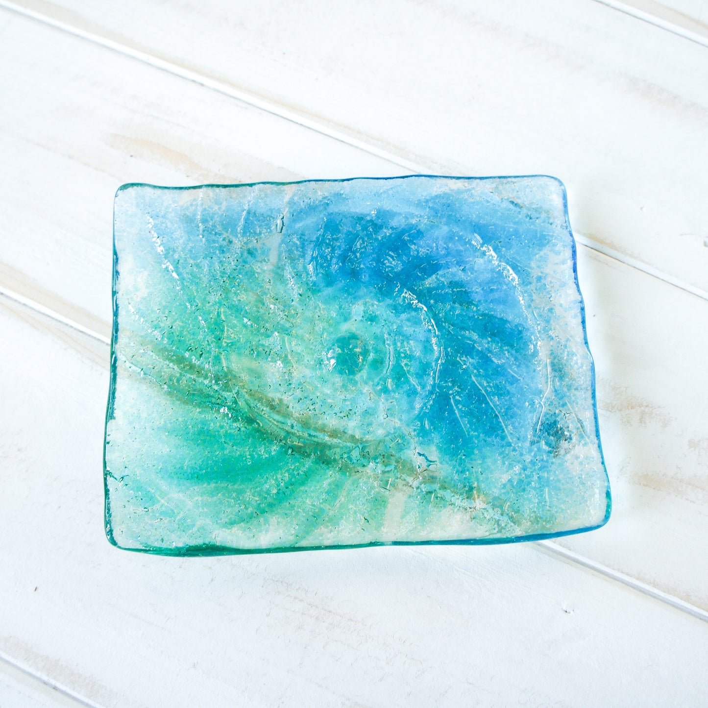 teal handmade fused glass soap dish blue turquoise