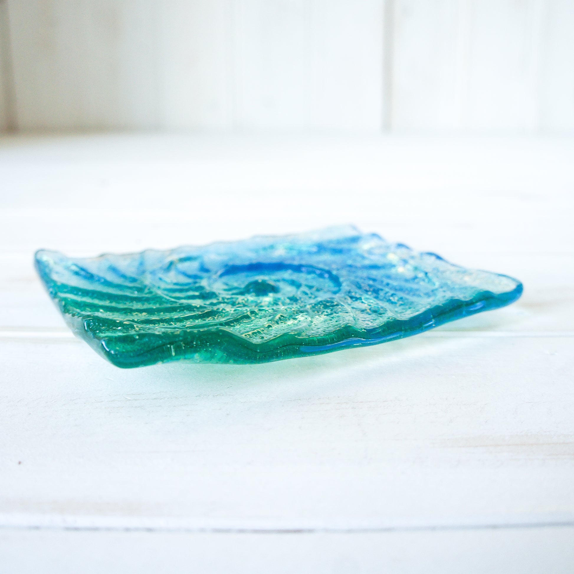 teal handmade fused glass soap dish blue turquoise