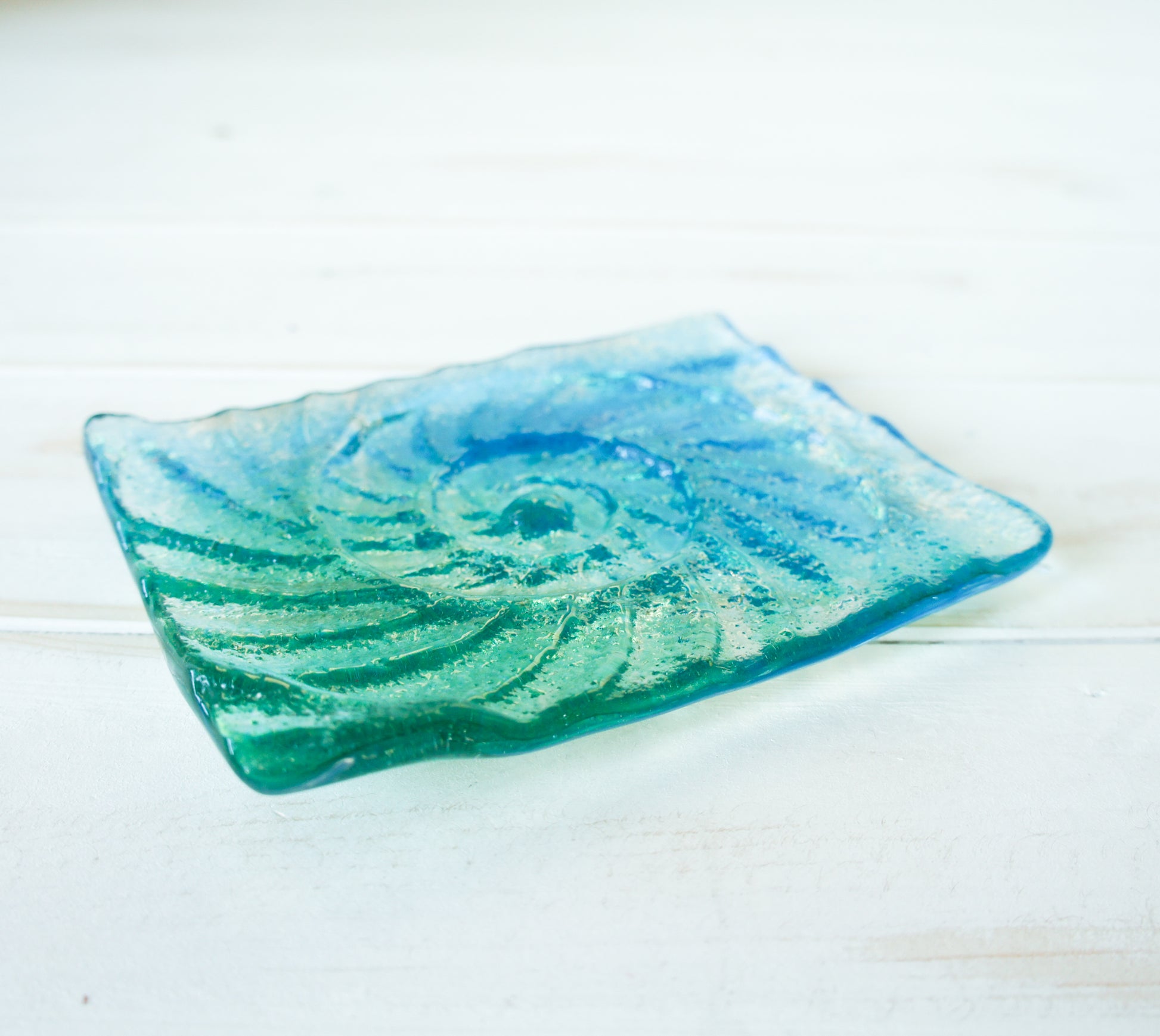 teal handmade fused glass soap dish blue turquoise