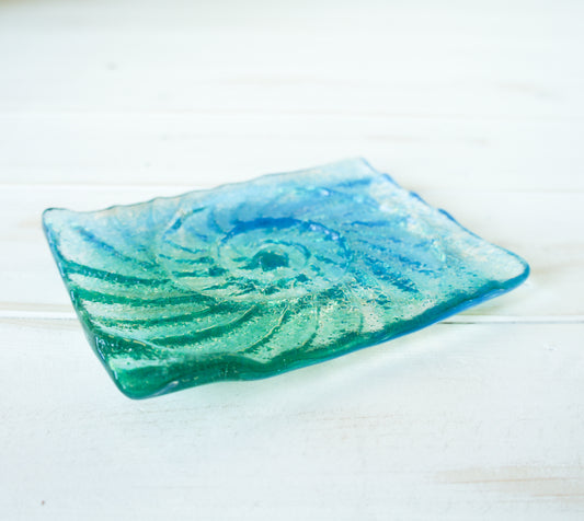 teal handmade fused glass soap dish blue turquoise