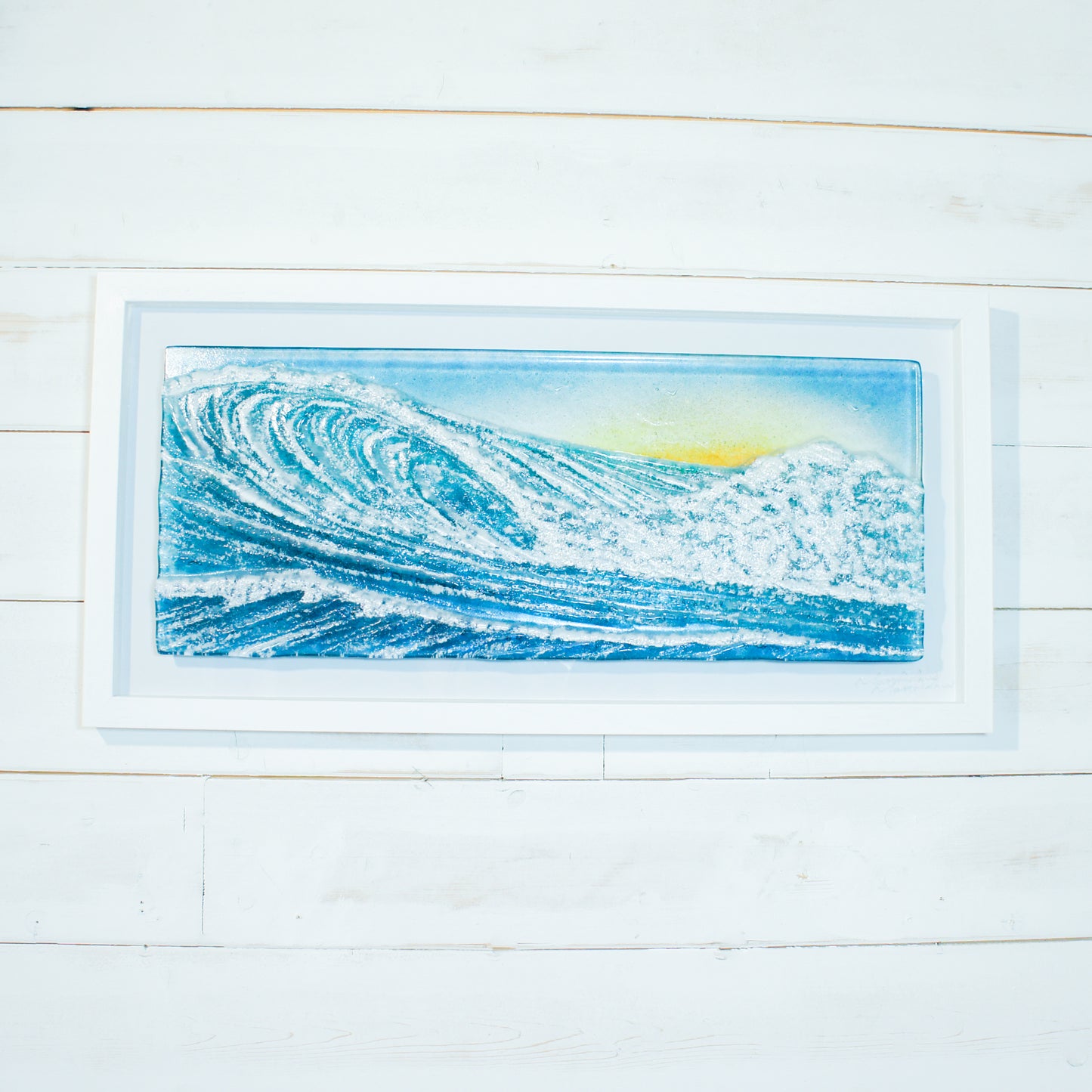 Surfers' Wave Frame - Glass Wall Art Wave Landscape with or without the sun - 60x30cm(23x12")