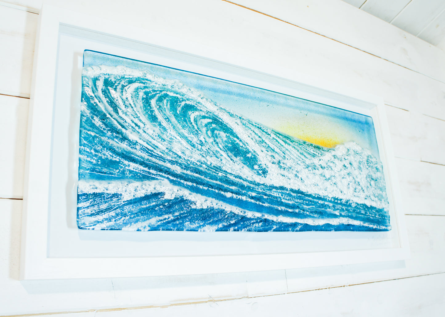 Surfers' Wave Frame - Glass Wall Art Wave Landscape with or without the sun - 60x30cm(23x12")