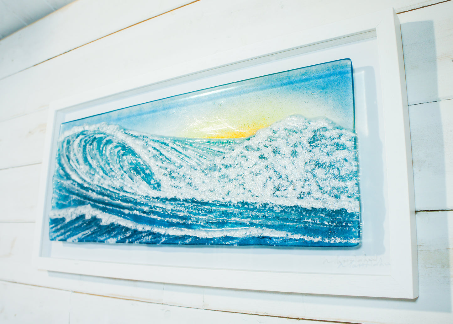 Surfers' Wave Frame - Glass Wall Art Wave Landscape with or without the sun - 60x30cm(23x12")