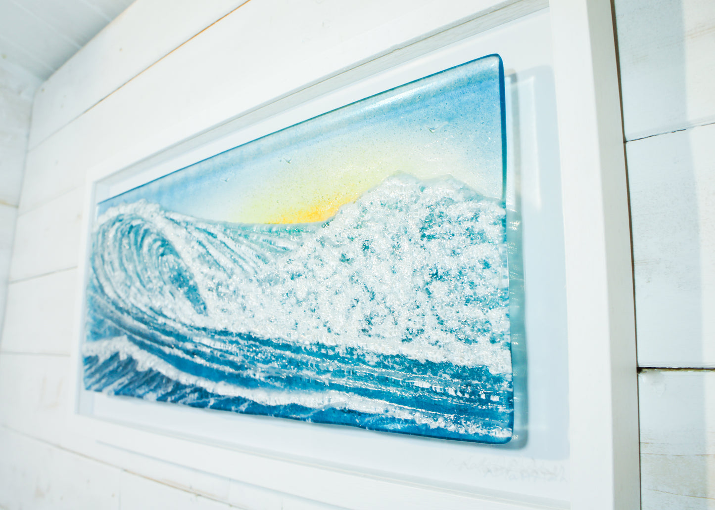 Surfers' Wave Frame - Glass Wall Art Wave Landscape with or without the sun - 60x30cm(23x12")