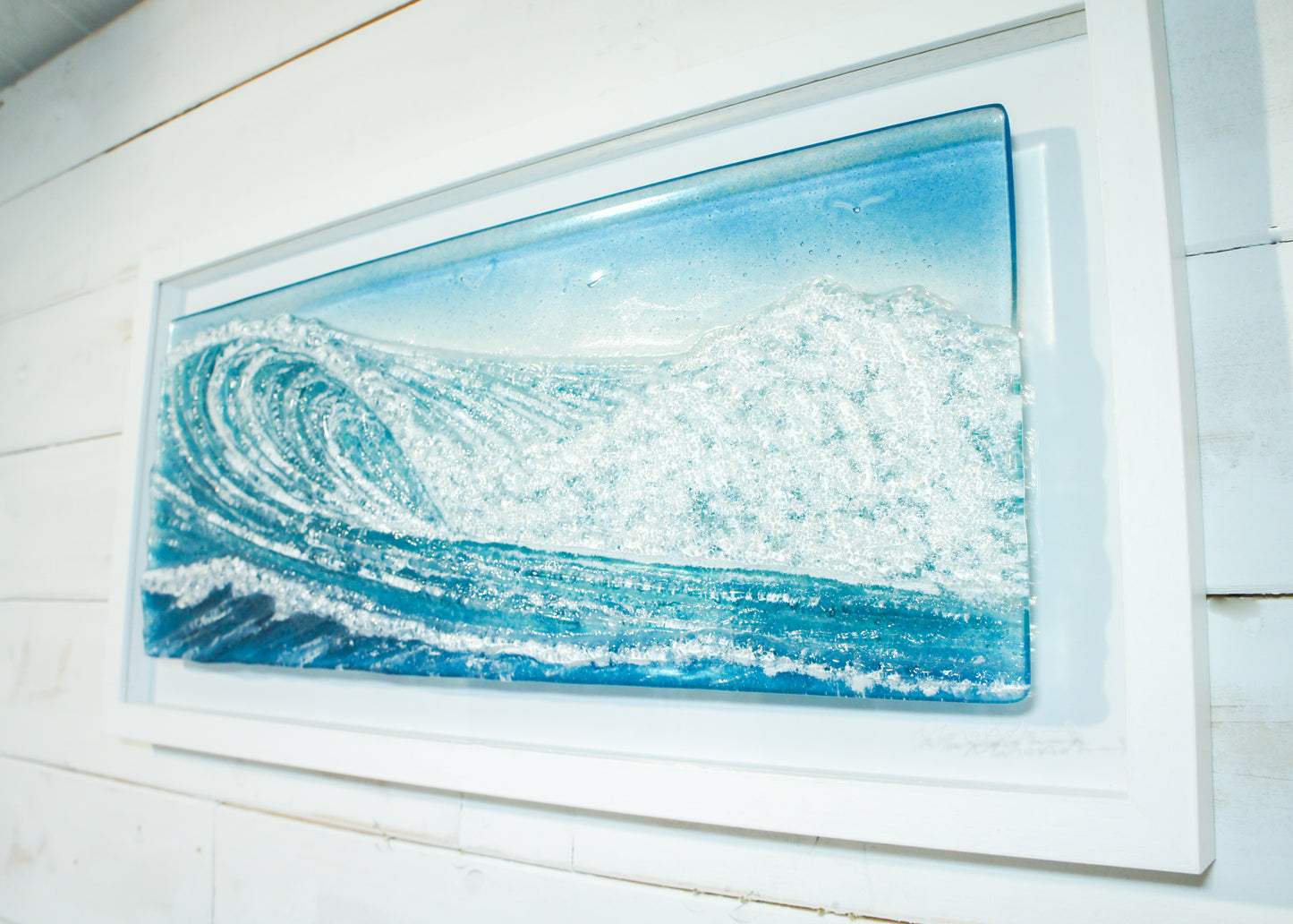 Surfers' Wave Frame - Glass Wall Art Wave Landscape with or without the sun - 60x30cm(23x12")