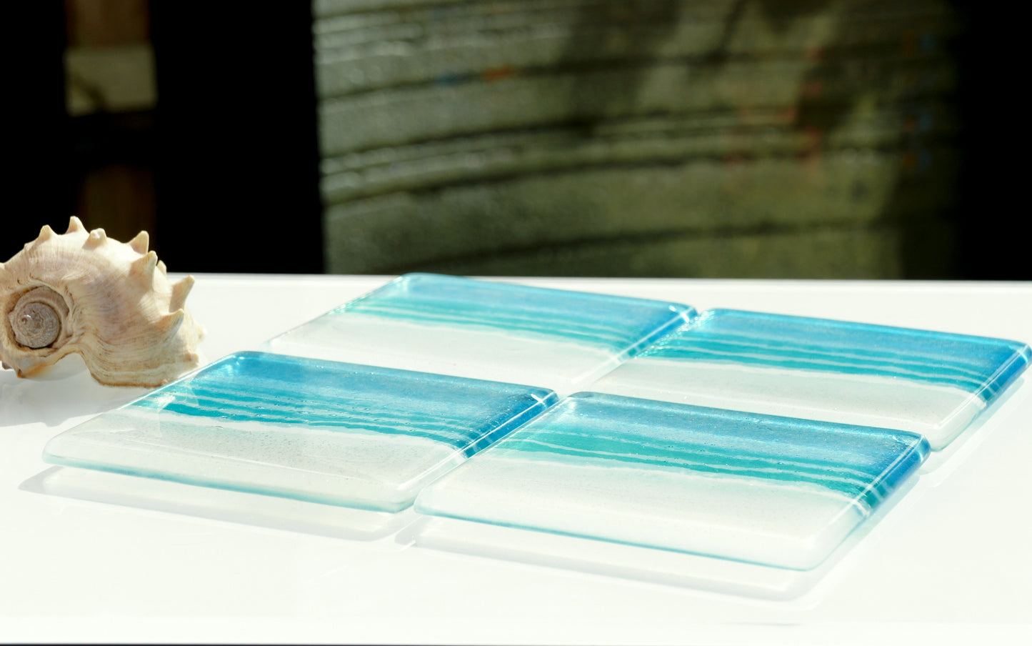 1 Turquoise Beach Glass Coaster 10cm