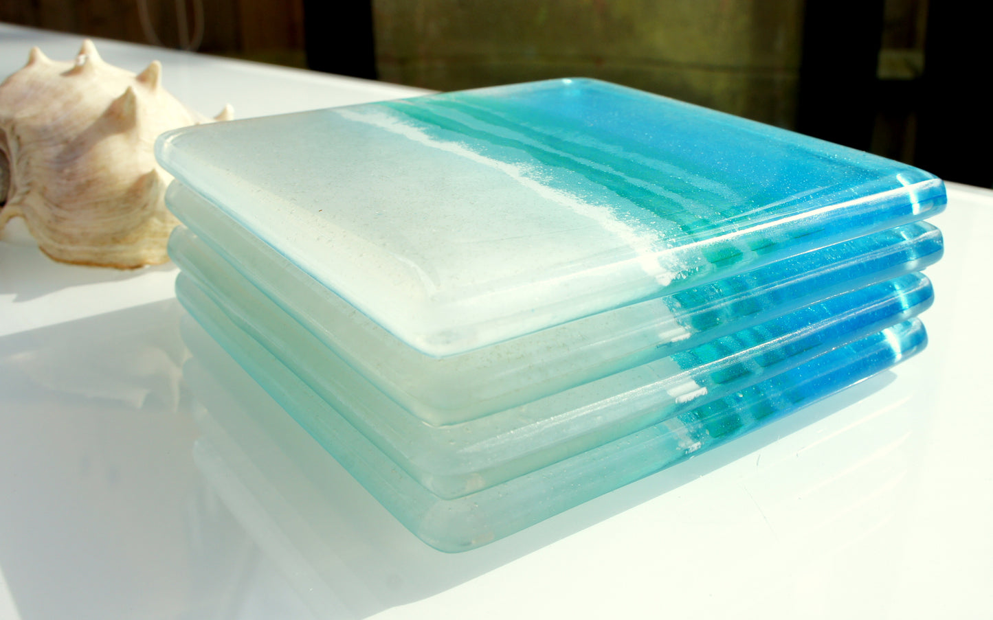 1 Turquoise Beach Glass Coaster 10cm