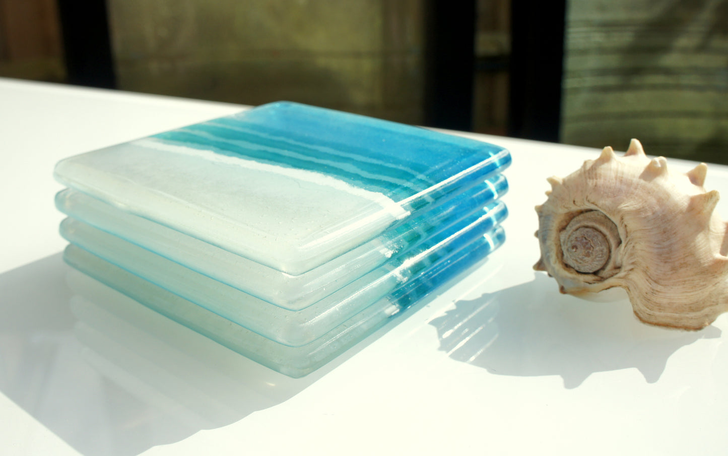 1 Turquoise Beach Glass Coaster 10cm