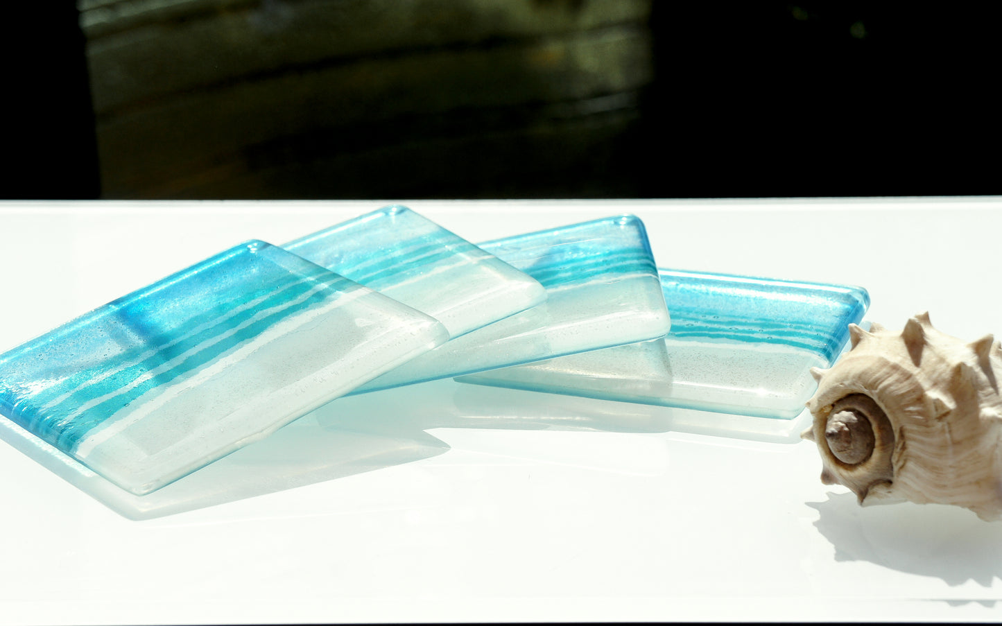 1 Turquoise Beach Glass Coaster 10cm