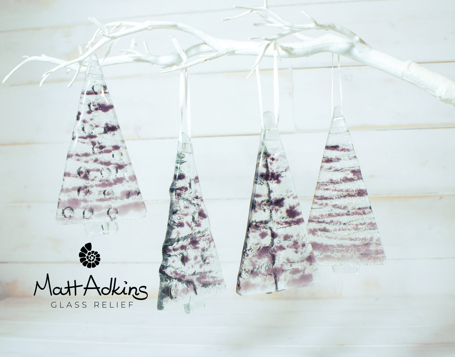 2 to 6 Medium Purple Glass Trees - Hanging - 12cm/3 3/4" - witj ribbon and organza bag