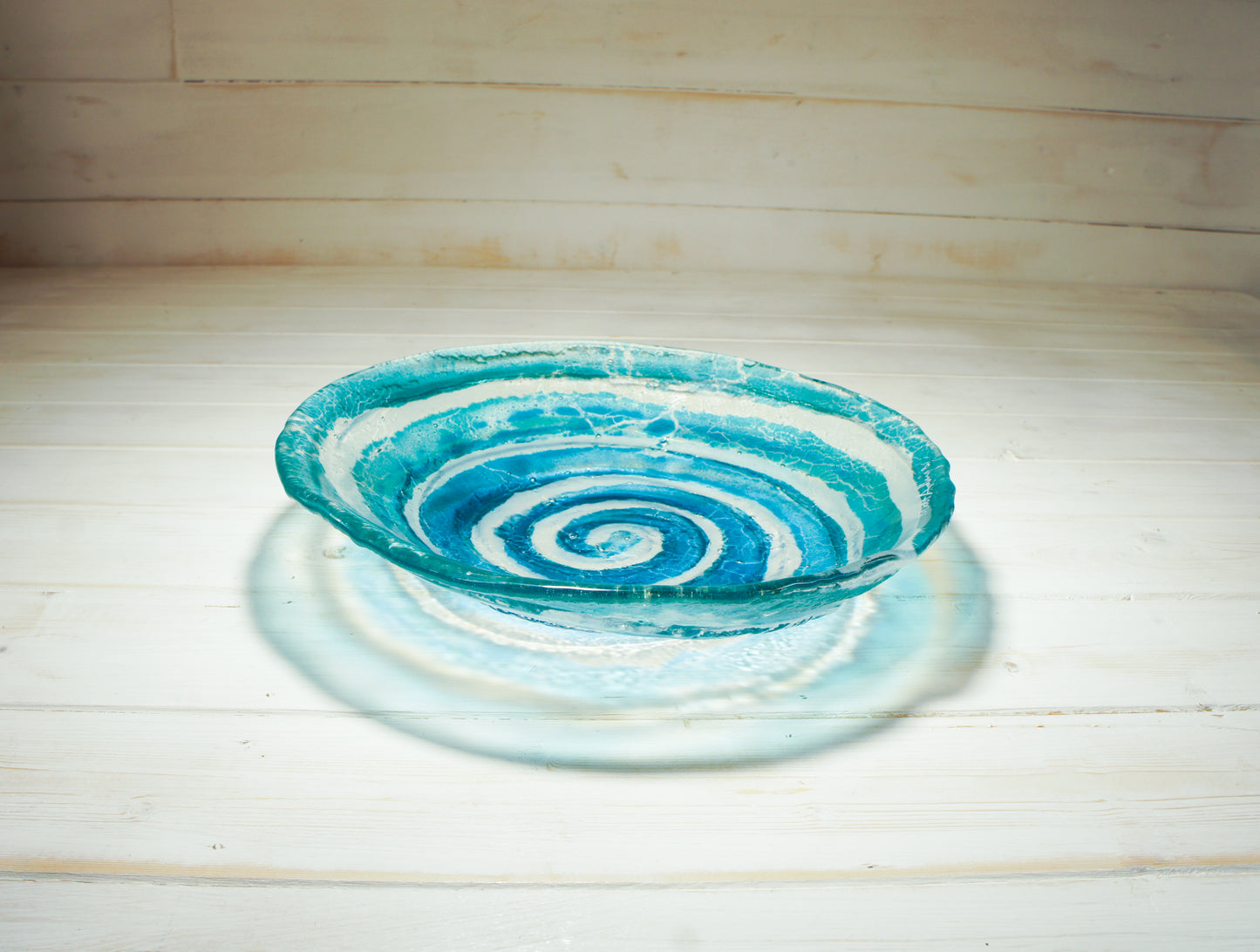 blue turquoise fused glass fruit bowl swirl table centerpiece