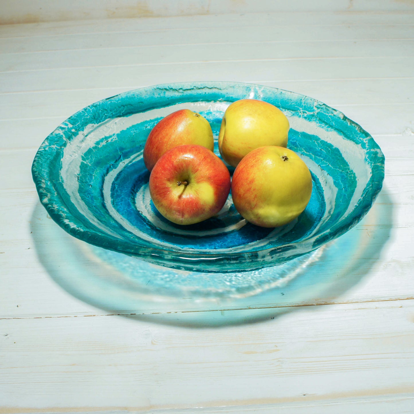 blue turquoise fused glass fruit bowl swirl table centerpiece