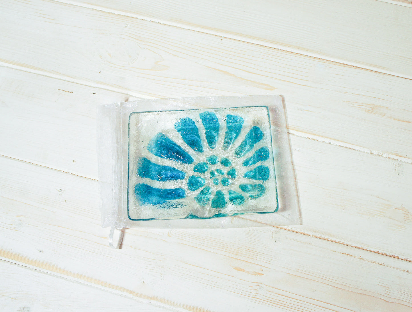 Blue and turquoise Ammonite Soap Glass Dish
