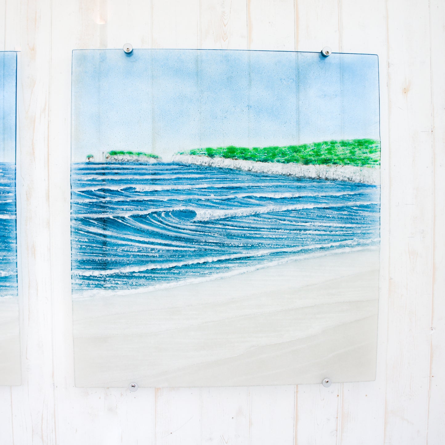 XL fused glass triptych wall art isle of wight & Old Harry's Rock