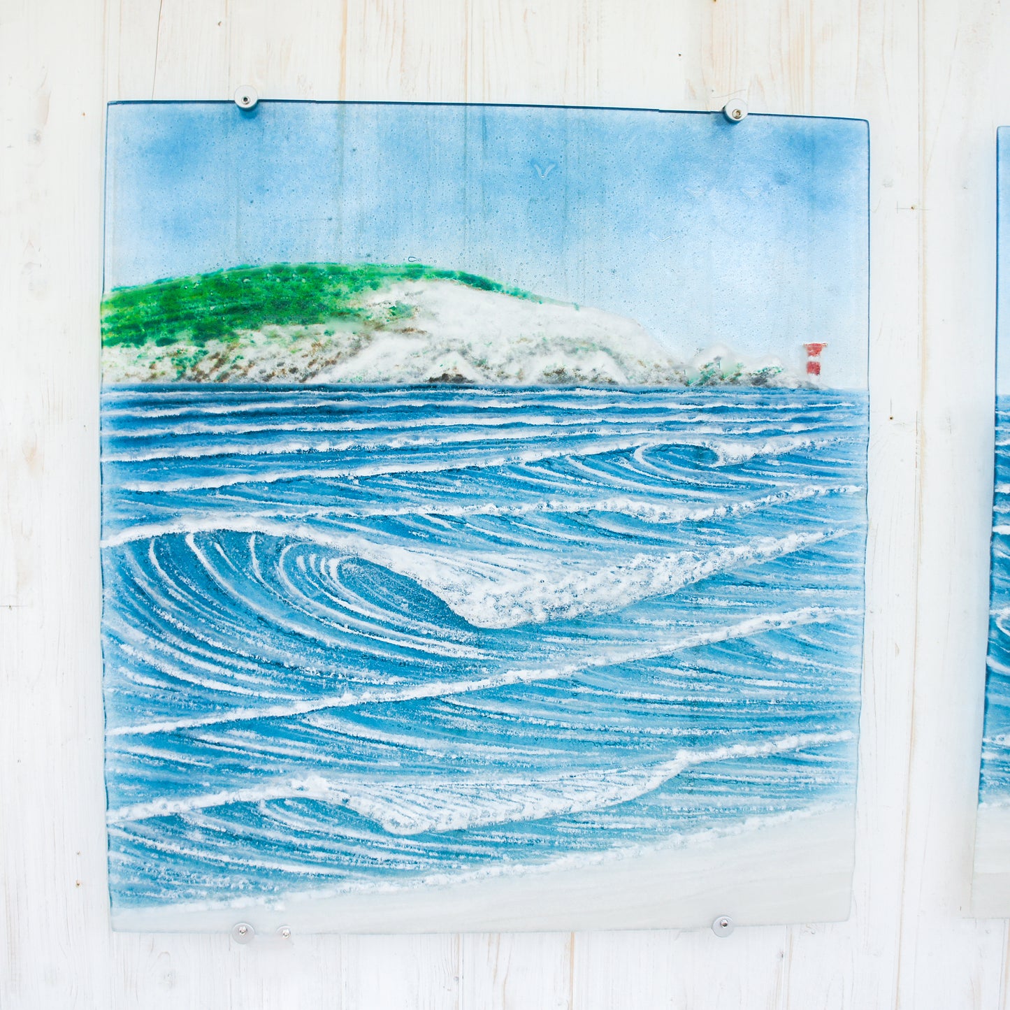 XL fused glass triptych wall art isle of wight & Old Harry's Rock