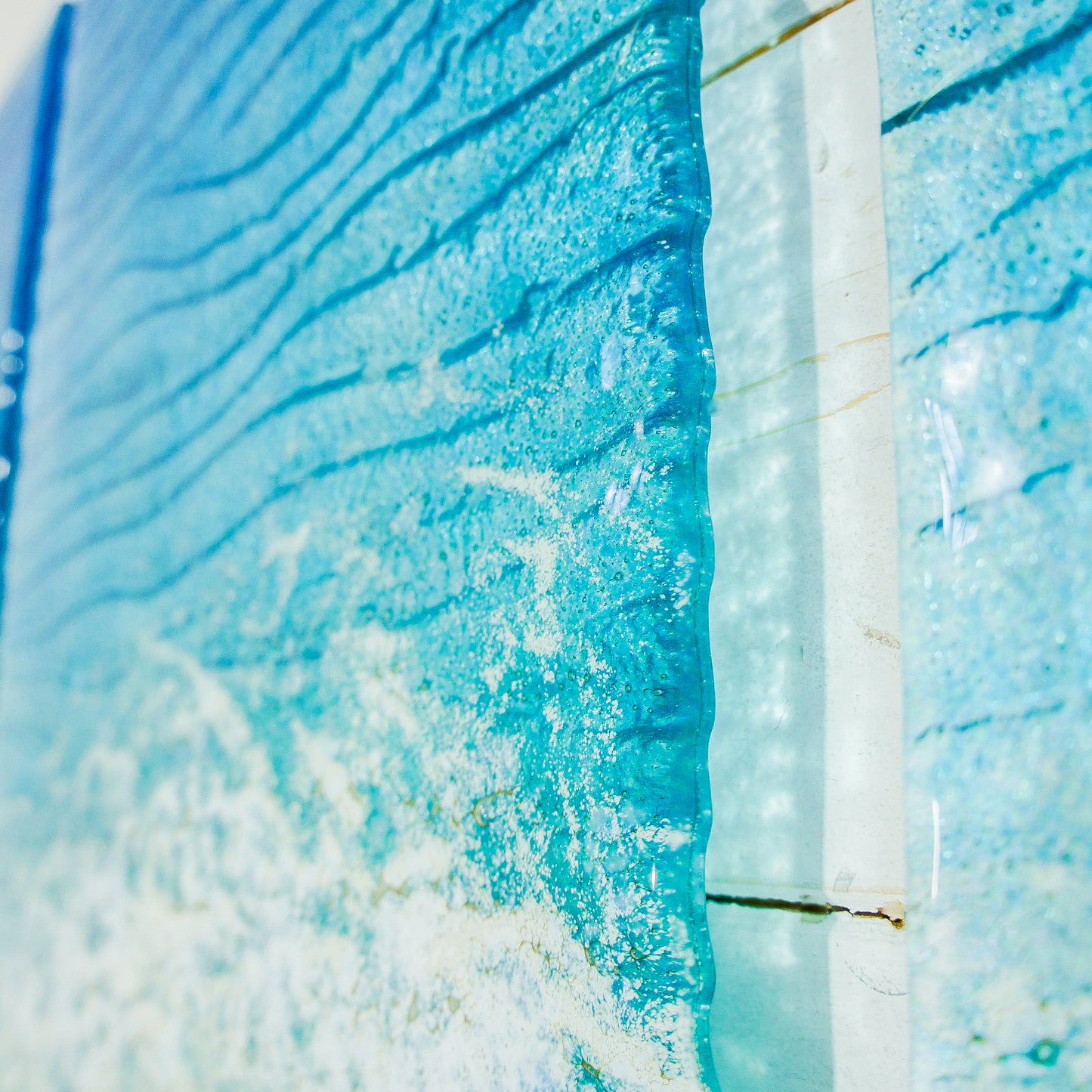 XL triptych fused glass coastal seabed wall art 3d textured