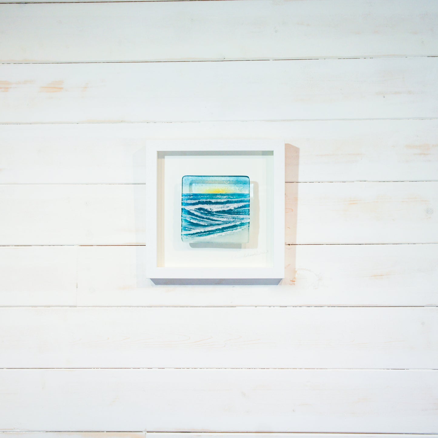 wave fused glass wall art square frame