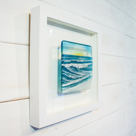 wave fused glass wall art square frame