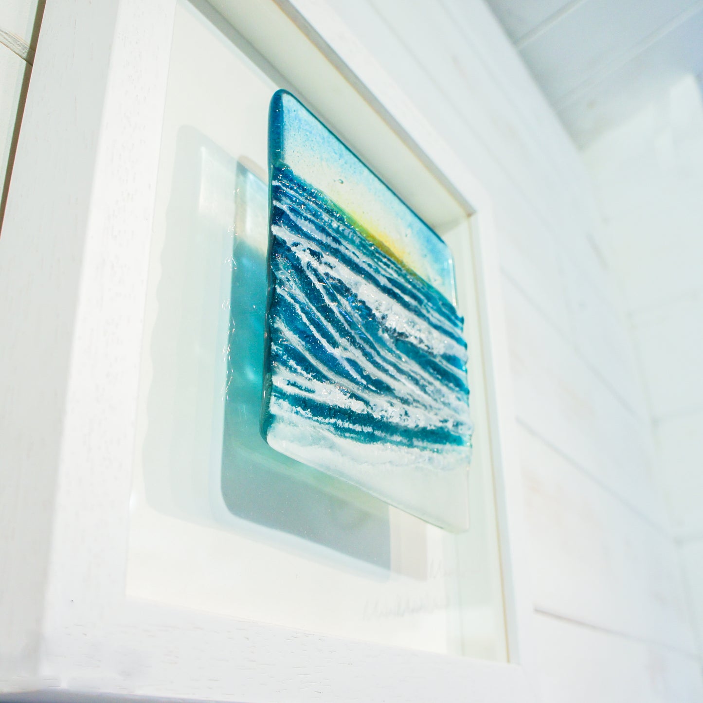 wave fused glass wall art square frame